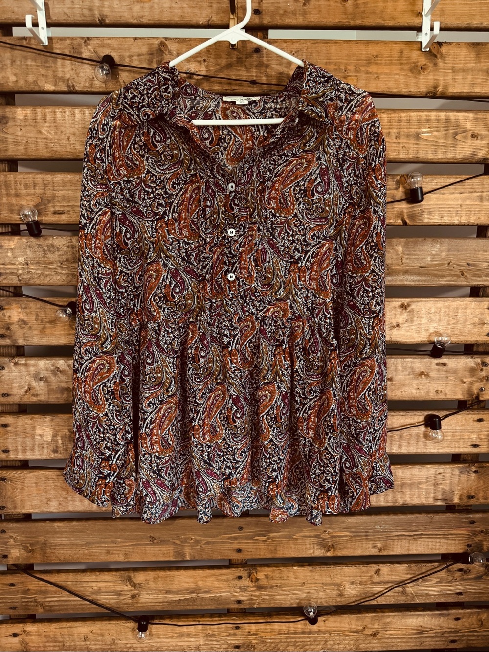 Simply Noelle Paisley Flowy Tunic Blouse L/XL Boho Fall Long Sleeve